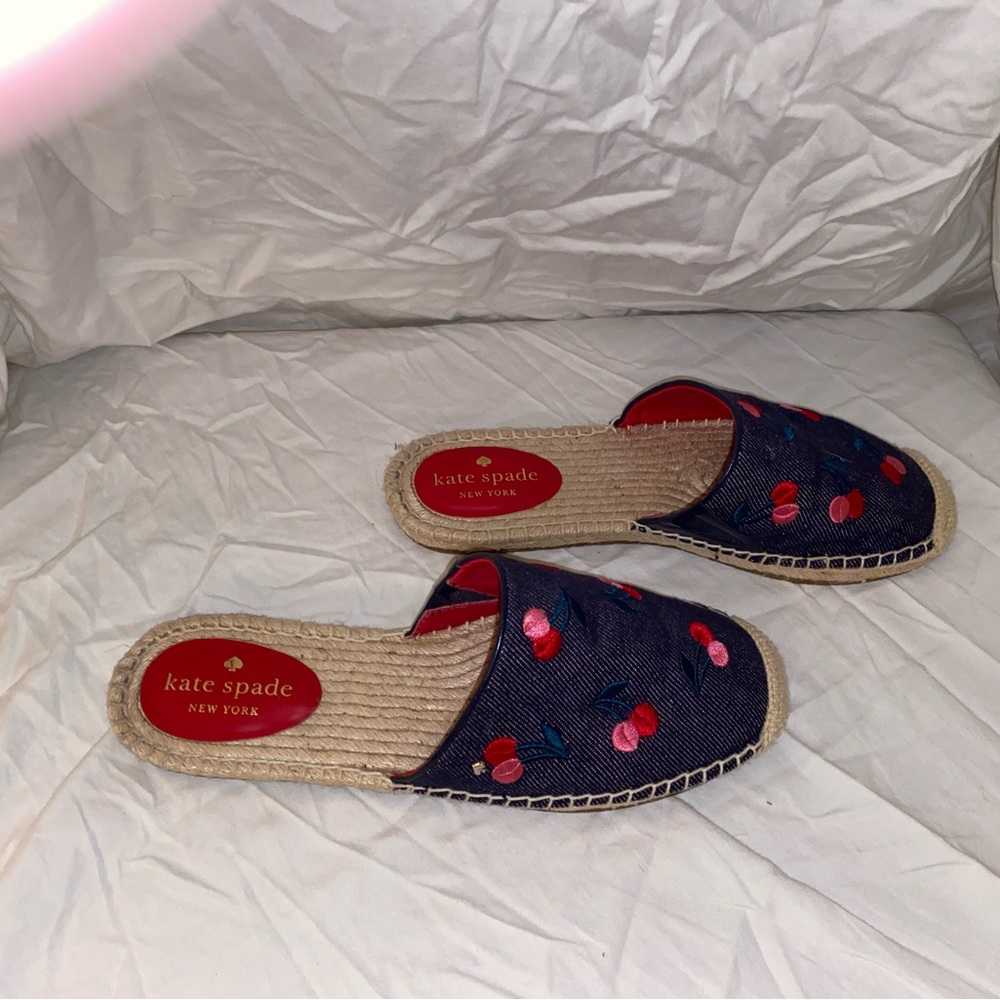 Kate Spade Navy Cherry Embroidered Flats - Picture 5 of 6
